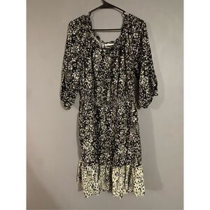 Knox Rose Women’s 3/4 Sleeve A-Line Dress Black Floral Size XXL